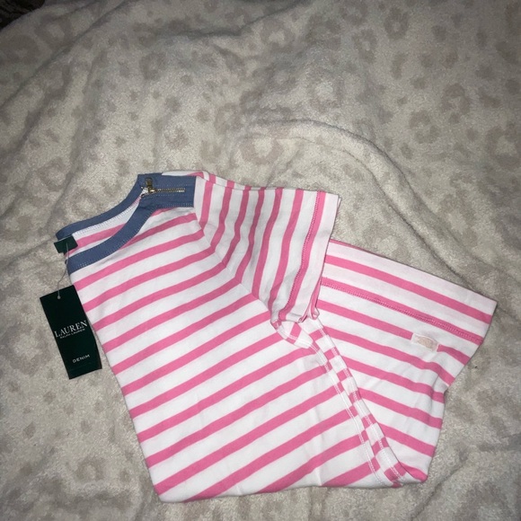 Ralph Lauren denim 1969. XL. Pink white stripes denim zipper crewneck preppy T - Picture 8 of 10